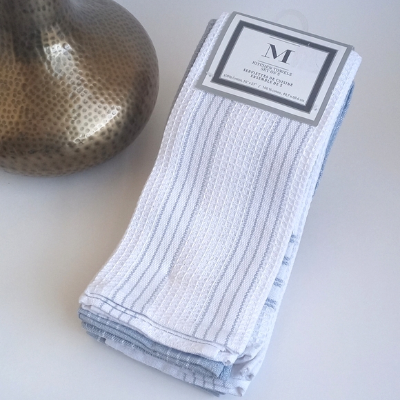 NWT White and Sea Blue Kitchen Towels 16" x 27" Set Of 5 - Picture 1 of 9